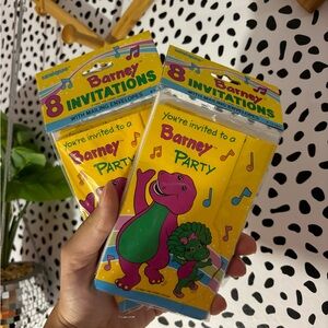 1992 Vintage Barney & Baby Bop Birthday Party Invitations Pack of 8 Deadstock